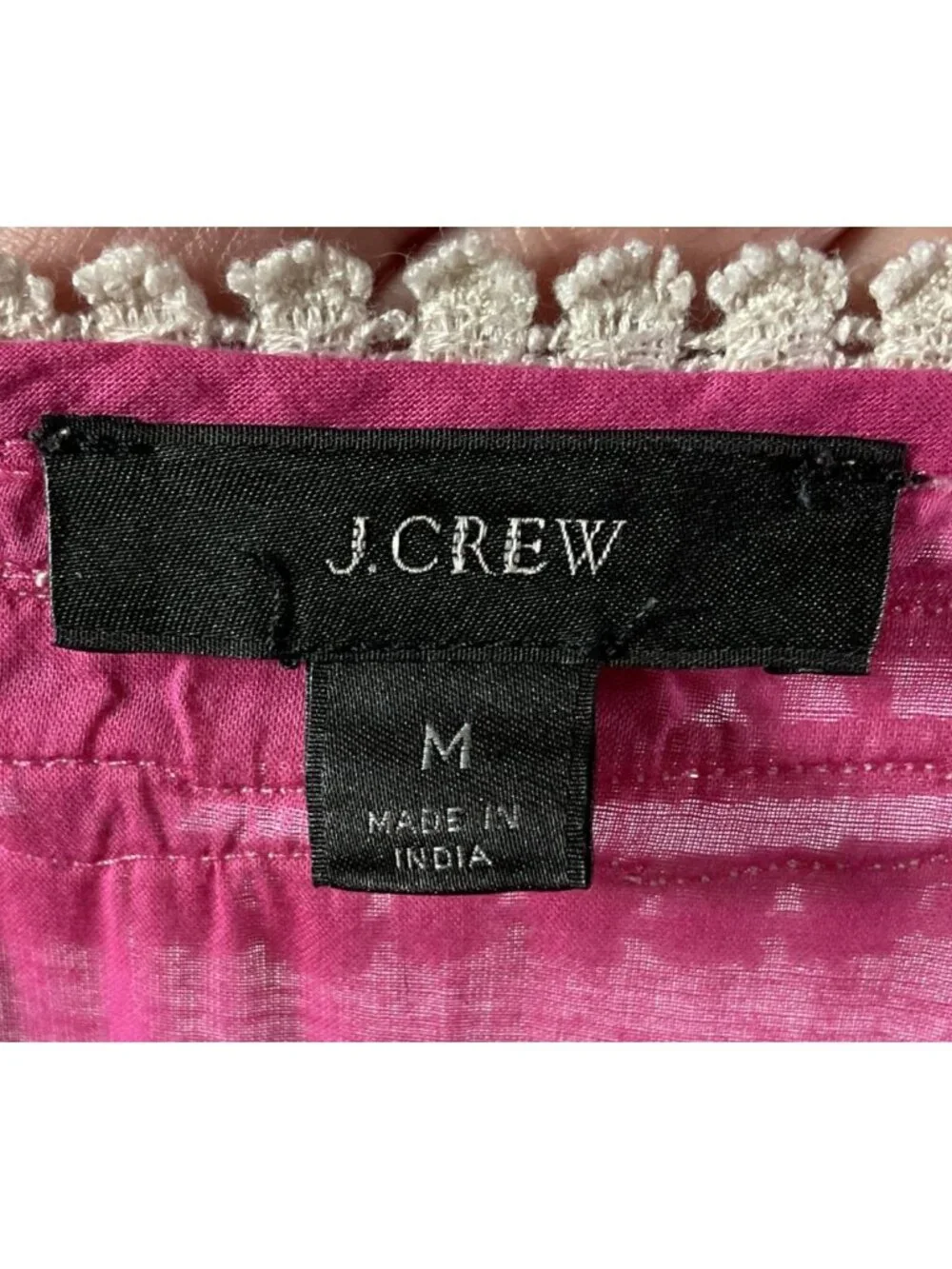 J.Crew Hot Pink Cotton Tunic Top Crochet Lace Beach Cover Up Medium Boho